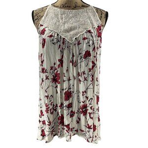 Anthrolopologie One September Floral Tank top White Pink Crocheted Neck Size S